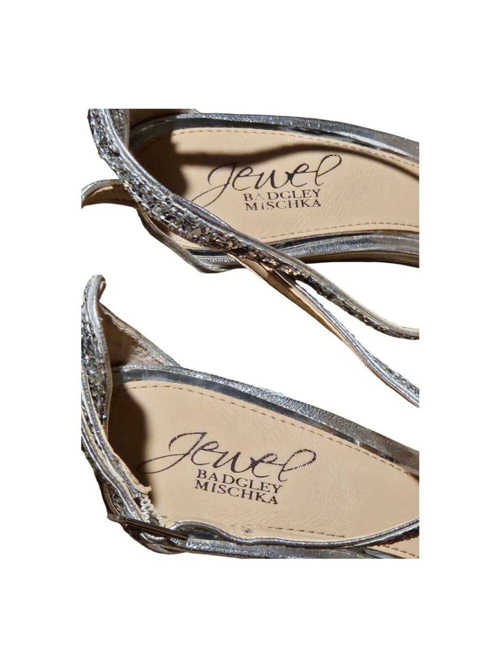 Jewel Badgley Mischka Heels Size 8 Silver Glitter - Picture 4 of 7